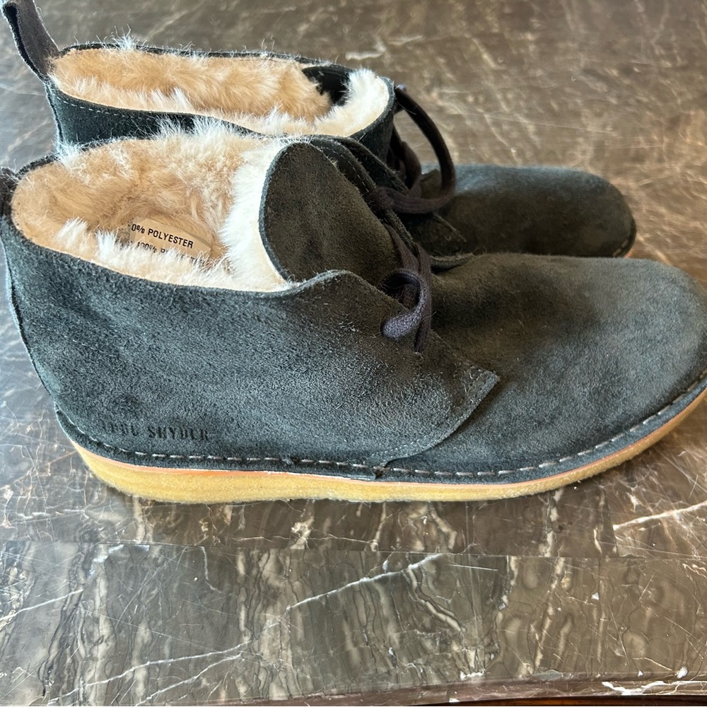 Todd Snyder Black Suede Chukka Boots with Cream Fur Lining